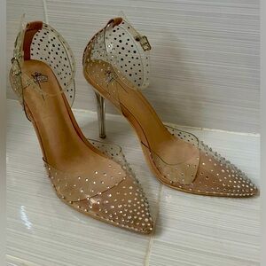 Glam Bisou Bisou Bling High Heel Size 8 Bride Cinderella Rhinestone Clear Jelly